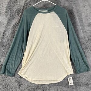Atmos T-Shirt Mens Medium Green Cream Casual Lightweight Raglan Long Sleeve Tee